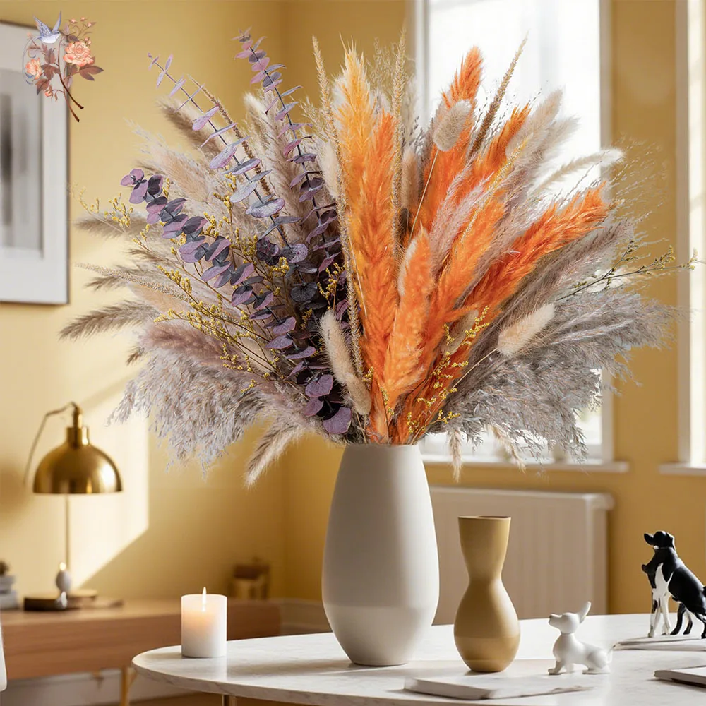 60pcs Orange Pampas Grass Drie - Eucalyptus Preserved ulasan dan harga